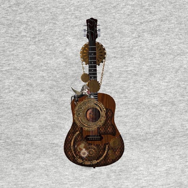 Wonderful steampunk guitar with clocks and steampunk horse by Nicky2342